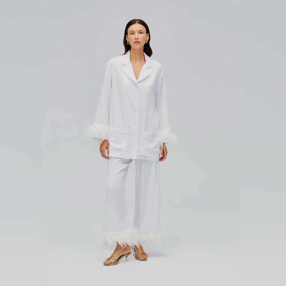 Party Pajamas Set with Detachable Feathers in White